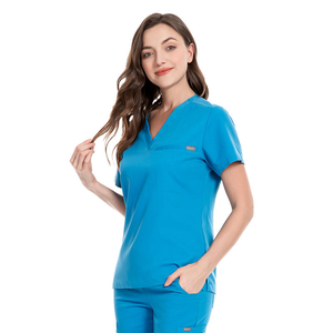 Haut pantalon unisexe à manches courtes et col en V multicolore Ensemble de gommage médical Détection d'aiguille Tissu peigné pour les soins hospitaliers - Product Image 3