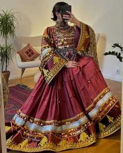 2025 nouveautés à la mode Afghan Kuchi robe dames manches longues tenue de fête genou longueur imprimé fleuri dentelle volants élégant - Product Image 2