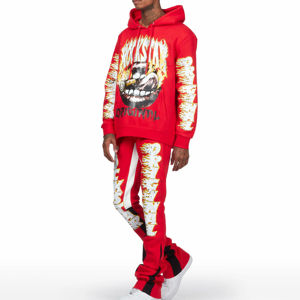 2025 survêtement personnalisé pour hommes deux pièces rouge sweat à capuche et pantalon de survêtement ensemble unisexe survêtement sérigraphie survêtements - Product Image 3