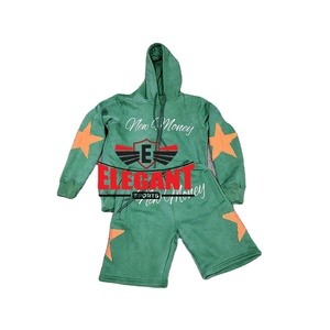 Acid Washed Hoodie Shorts Set custom logo Distressed Embroidery Street Wear <b>tracksuits</b> for men's summer Shorts Sets - Product Image 1