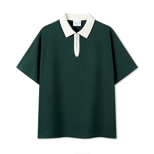 2024 vente en gros polos pour hommes 240GSM t-shirt en coton lourd à manches courtes conception zippée avec des caractéristiques de correspondance des couleurs - Product Image 3