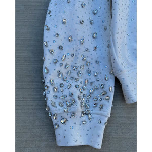 High Quality Lined 100% Cotton Custom Rhinestone Diamond Streetwear Oversized <b>Waterproof</b> <b>Hoodie</b> with Zipper French Terry - Product Image 2