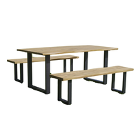 Ensemble de salle à manger TRIO de haute qualité avec bord brut, design moderne, plateau en bois non-acacia, mobilier d'extérieur de luxe pour restaurant et cour.
