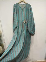 Robe longue Kyra en coton écologique lavable et respirant à imprimé floqué, style bohème, taille naturelle, coupe trapèze, pour l'été et le printemps