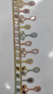 Custom Made on White Net Base Fabric Machine Embroidered <b>Laces</b> in Abstract Designs & Pearls Attached for Wedding Dresses - Product Image 5