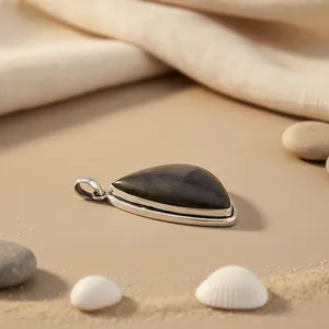 Collier pendentif géométrique en argent avec pierre naturelle sertie pour femme, chaîne serpent minimaliste, bijoux tendance - Product Image 2