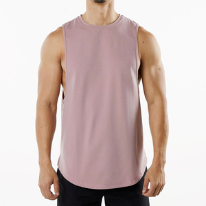 Venta al por mayor de camisetas sin mangas para hombre, tejido de algodón con spandex, transpirable, de secado rápido, anti-pilling, cuello redondo, estampado sólido OEM - Product Image 2