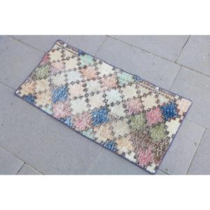 Alfombra Turca Pequeña de 1.5x3 pies, Alfombra Vintage con Plantas y Árboles Azules - Product Image 2