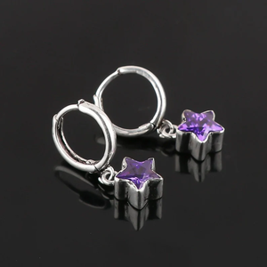 Boucles d'oreilles pendantes faites à la main en argent Sterling 925 violet améthyste pierre précieuse étoile forme de goutte cadeau à la mode pour elle - Product Image 2