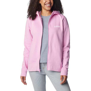 Hoodie rose personnalisé pour femme, en coton, zippé, court, grandes tailles, respirant, avec logo personnalisé. - Product Image 3