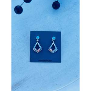 Jerold Francis Kingman Geometric Turquoise & Sterling Silver Drop <b>Earrings</b> <b>Post</b> Dangle Design - Product Image 1