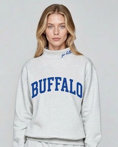 Premium <b>Women</b>’s Oversized Mock Neck Sweatshirt Custom Logo 3D Embroidery Drop Shoulder Cotton Fleece Crewneck <b>Pullover</b> - Product Image 1