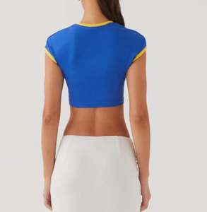 Camiseta azul real OEM para bebé Y2K con logotipo personalizado, camiseta sexy en blanco para chica, camiseta recortada de alta calidad para mujer al por mayor - Product Image 3