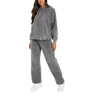 Haute qualité lavage à l'acide en détresse brodé femmes grande taille survêtements respirant coton polaire élégant hiver confort - Product Image 1