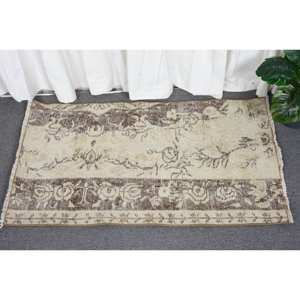 Tapis Vintage en Laine Turque de 2X3,5 Pieds, Patchwork Beige et Marron, Tissage Plat pour Décorations de Salon, Support en Latex - Product Image 1