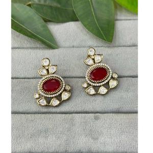 Elegantes pendientes de polki de latón con acabado antiguo para mujer hechos a mano Moissanite chapado en oro para bodas y fiestas - Product Image 2