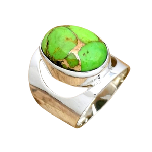 925 Solid Sterling Silver Boho Style <b>Ring</b> Green <b>Turquoise</b> Fashionable for Women Rhodium Perfect Wedding Party Gift for Her - Product Image 1