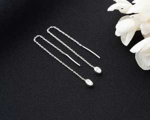 Pendientes de cadena colgantes de piedras preciosas ovaladas pequeñas Pendientes de enhebrador de plata delicada con pendientes minimalistas de cristal rellenos de oro de 14 quilates - Product Image 5