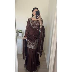 Elegant Women Traditional Designer Party Wear <b>Top</b> Plazzo Dupatta Set Heavy Embroidery Work <b>Festive</b> Occasions Celebrations - Product Image 1