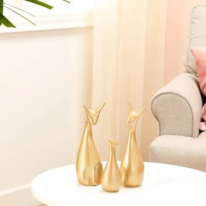 Lujoso oro moderno hecho a mano UV impreso cerámica ciervo familia muñeca estatuilla Oro mate decoración del hogar conjunto boda cumpleaños Diwali - Product Image 2