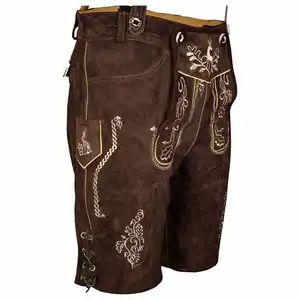 高品质男士德国皮裤短裤服装巴伐利亚啤酒节棕色仿古100% 正品牛麂皮皮裤