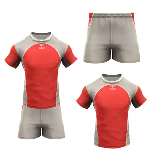 Grosir sublimasi dicetak lengan panjang seragam pakaian sepak bola celana pendek rugby desain terbaik seragam rugby dengan kustomisasi