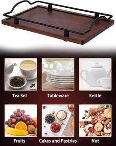 Plateau en bois avec poignée en métal, plateau de service décoratif en bois pour table basse, plateau de table rustique de ferme - Product Image 3