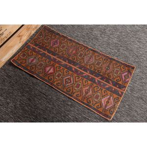 พรมวินเทจขนาด 1.8x3.3 ฟุต พรมตุรกีขนาดเล็ก พรมลายเรขาคณิตสีน้ำตาล - Product Image 4