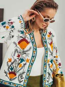 Chaqueta Blusón Ligera de Algodón para Mujer, Estilo Boho, Bordada, con Cuello Mao, Abertura Frontal, Resistente al Viento, Prenda Exterior Étnica, Colorida - Product Image 2