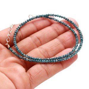 Collier élégant en perles de diamant bleu de 3 mm, facettées, de 16 pouces - Product Image 3