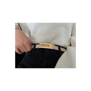 Ceinture fine beige pour femme avec boucle dorée de créateur, ceinture pour veste, ceinture pour chemise, ceinture pour robe - Beige-Doré - Product Image 4