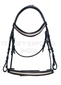 Bride de cheval en cuir noir avec bandeau et bride de nez rembourrés en paillettes dorées roses - Product Image 3