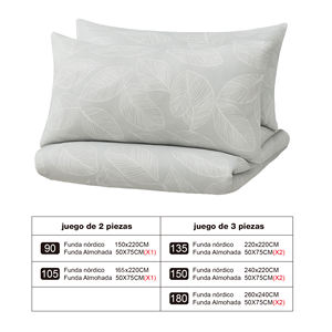 Ensemble de housse de couette zippée 100% polyester à motif végétal avec taie d'oreiller, doux et respirant pour un sommeil confortable, usage domestique - Product Image 4