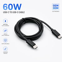 Câble 60W 20V 3A, charge rapide, transfert de données USB 2.0, certifié CE/FCC/RoHS, OEM ODM, longueur 1m, blanc, noir, PVC personnalisé, type C-USBC