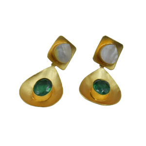 latest new arrival goldplated brass mop stone <b>Stud</b> Earring Stone matte Gold Plated Earrings fashion jewelry earrings women - Product Image 1