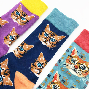 Calcetines de punto jacquard con diseño OEM, estampado digital, azules, con diseño de ojo de gato, transpirables, casuales, a media pantorrilla, para adultos y niños, para otoño. - Product Image 6