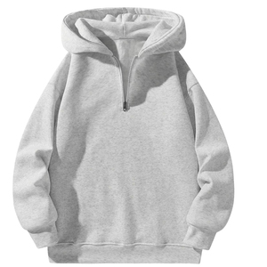 Premium Plain <b>Grey</b> Men's 100% Cotton <b>Fleece</b> Half Zipper Pullover Hoodie Winter Quick Dry Breathable Vintage Sports <b>Jacket</b> - Product Image 1