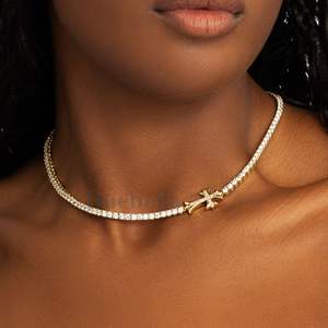 Gran oferta, cadena de tenis de moissanita de una fila de 5mm, diseño cruzado Vintage, joyería fina chapada en oro y plata 925 para mujer - Product Image 2