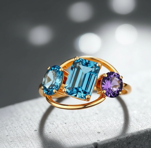 Blue Topaz Hydro 7*10 Octagon Round CZ 18K Gold Plated 925 Sterling Silver Ring US Size 6 Gift for Women Everyday Wear - Product Image 2