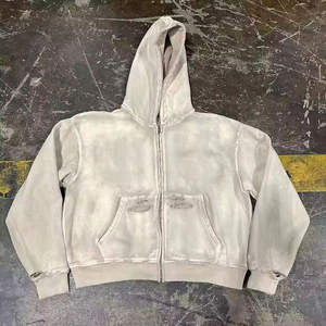 Custom Cut and Sew <b>Grey</b> Hoodies 520 Gsm 600gsm 800 Gsm Sunfaded Washed Distressed <b>Zip</b> up Plain Oversized <b>Hoodie</b> in Bulk - Product Image 5