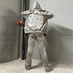 Conjunto Deportivo Personalizado de Invierno con Capucha, Estilo Urbano, Lavado Ácido, Pantalones Deportivos Acampanados con Cordón - Product Image 6