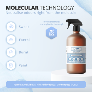Neutralisateur d'odeurs en spray intense, formule bleue : odeurs de sueur, de fèces, de fumée et de solvants - Bouteille de 1L - OEM / Marque privée - Product Image 2