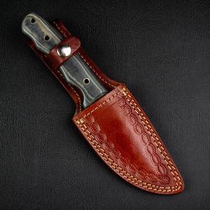 Couteau Skinner DIY personnalisable OEM Edge Master Manufacture, lame en acier Damas poli miroir, manche en Micarta, cuir véritable - Product Image 6