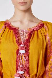 Elegante Pretty Lady Floral bordado lateral hendidura manga dividida Maxi vestido al por mayor India ucraniano bordado manga larga Maxi - Product Image 2