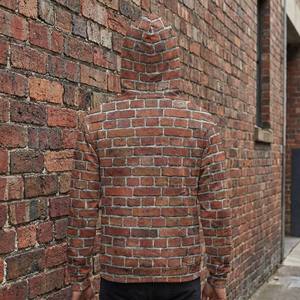 Sudadera con Capucha para Hombre, Diseño de Pared de Ladrillos Impresa en 3D, Estilo Urbano Realista, Impresión Completa Personalizada, 100% Algodón, Transpirable para Invierno - Product Image 2