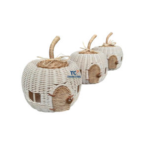 Panier tissé à la main en usine panier-cadeau en rotin en plastique en forme de citrouille avec couvercle pour le stockage d'Halloween - Product Image 6