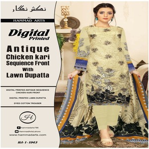 Stylish Elegant 3-Piece Printed <b>Sequin</b> Shirt Lawn Dupatta Cotton Trousers High Quality Indian Pakistani Casual Wear Suit Fabric - Product Image 3