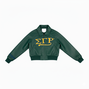 Chaqueta Universitaria de Alta Calidad Estilo Hermandad con Letras Griegas, Chaqueta Corta de Cuero Sintético para Mujer con Diseño de Cremallera - Product Image 6