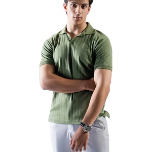 เสื้อยืดโปโลผู้ชายถักวาฟเฟิลสไตล์วินเทจเสื้อโปโลแขนสั้นผ้าฝ้ายสีพื้นโลโก้ที่กำหนดเอง - Product Image 1