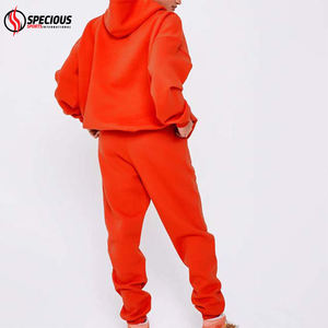 Ensemble de survêtement en molleton à capuche surdimensionné pour femmes de haute qualité, 2 pièces, style pull, impression personnalisée, uni, dernière mode décontractée, automne - Product Image 4